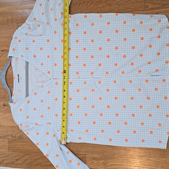 LANDS END BRAND WOMEN'S LONG SLEEVE BLUE & WHITE CHECKERED & DOTS TOP SIZE LARGE - Picture 8 of 14